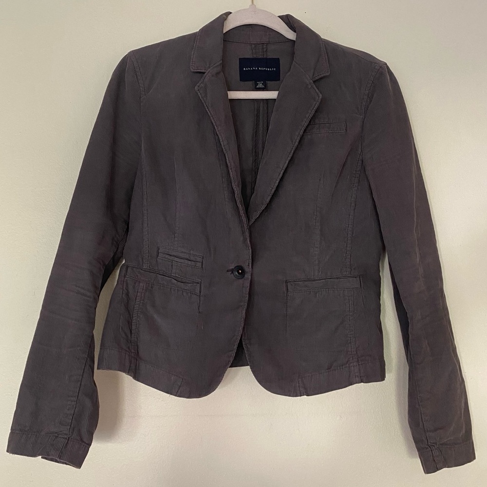 Banana Republic Corduroy Blazer Jacket Taupe Gray Fitted Casual Fall Size PM